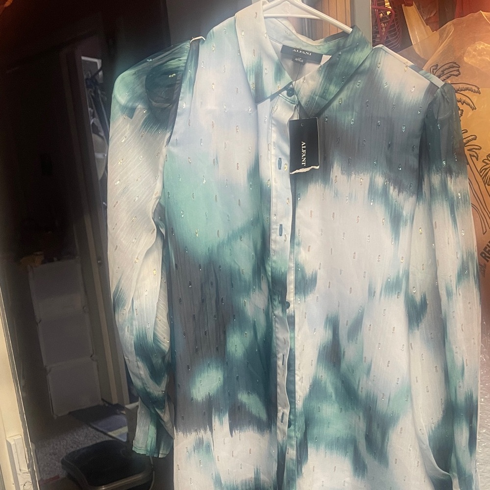 Alfani Blue and White Women's Blouse